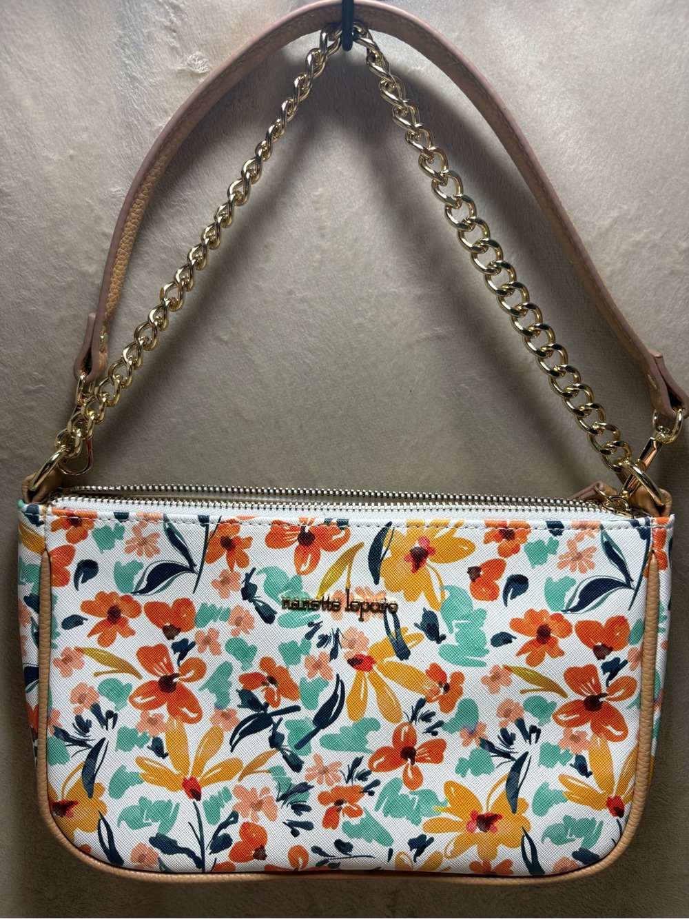 Nanette Lepore Floral Shoulder Bag Gold Chain Multicolor Purse